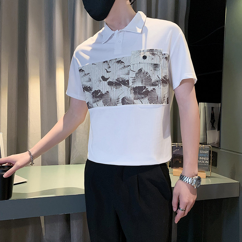 POLO衫男士短袖T恤2024新款夏季痞帅翻领休闲拼接口袋上衣PL07P58,男装Polo衫,电商D323（原B261）
