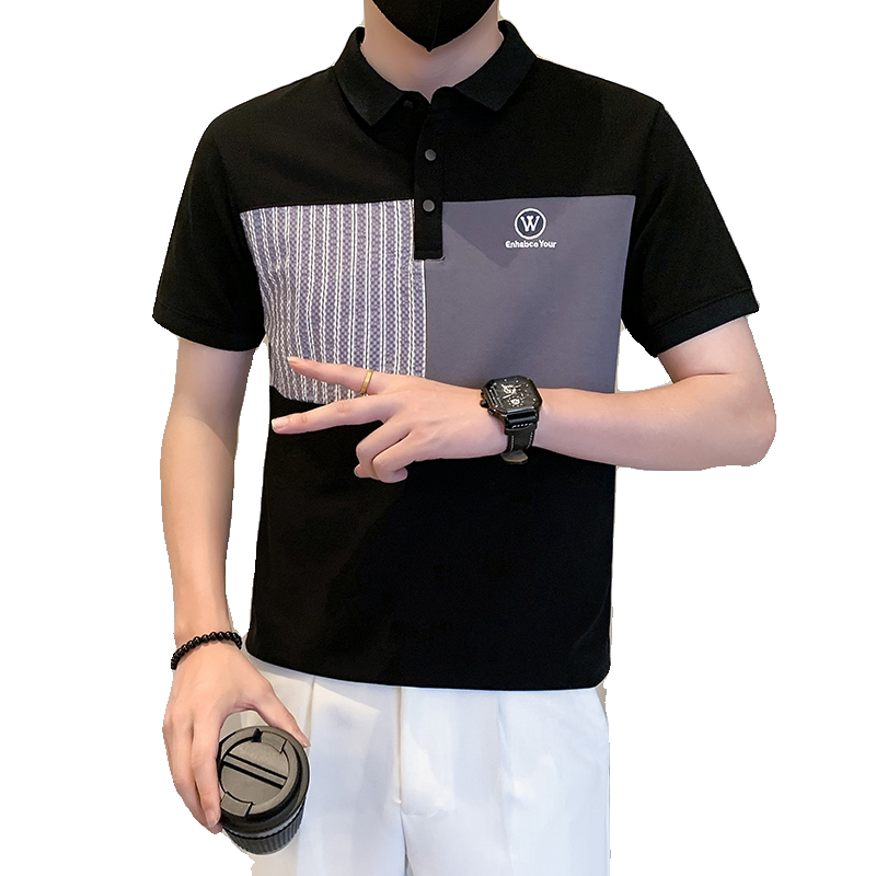 夏季时尚休闲拼接条纹翻领短袖T恤个性百搭ins男POLO衫PL10-P55,男装Polo衫,电商D323（原B261）