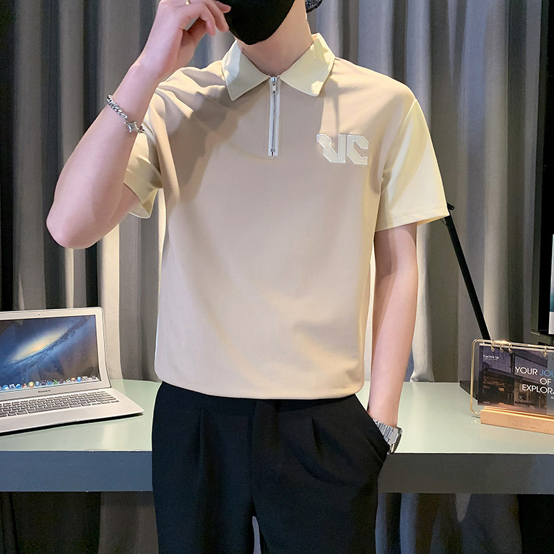 半拉链撞色POLO衫夏季短袖潮牌痞帅T恤2024新款男装半袖PL09-P58,男装Polo衫,电商D323（原B261）