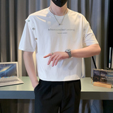 白色宽松短袖T恤夏季圆领男重磅设计感柳钉正肩痞帅上衣TX15-P48，男装T恤，电商D323（原B261）