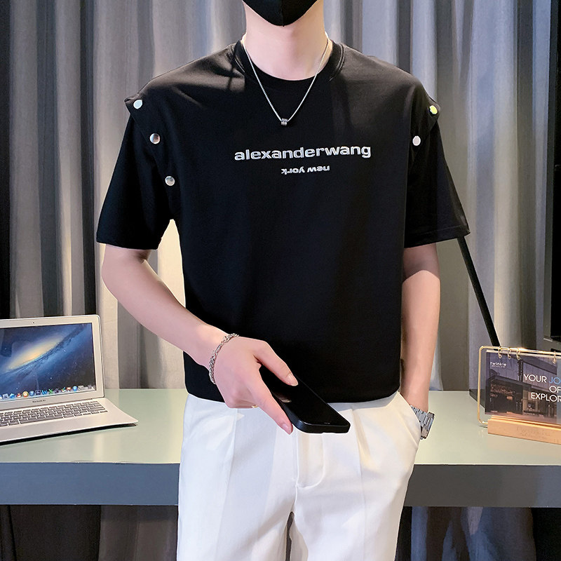 假两件T恤男短袖潮牌痞帅排扣半袖体恤2024新款夏装上衣 TX15-P48图片