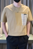 高级感拼接T恤男短袖夏季潮流半袖2024新款男装上衣TX08-P48，男装T恤，电商D323（原B261）