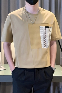 高级感拼接T恤男短袖夏季潮流半袖2024新款男装上衣 TX08-P48图片