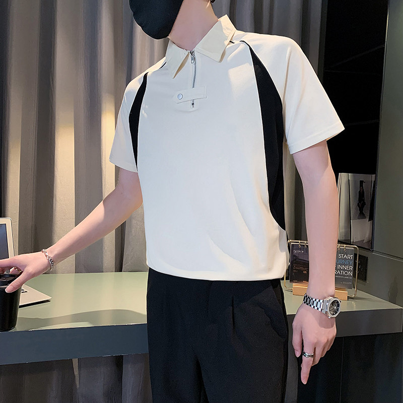 男士高级感翻领T恤短袖POLO衫休闲痞帅拼色设计感上衣PL08-P58,男装Polo衫,电商D323（原B261）