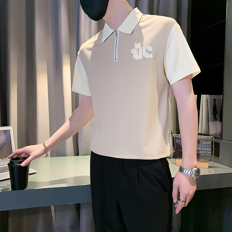 半拉链撞色POLO衫夏季短袖潮牌痞帅T恤2024新款男装半袖PL09-P58,男装Polo衫,电商D323（原B261）