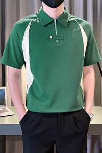 设计感半拉链短袖男POLO衫休闲夏季帅气潮流撞色宽松半袖PL08-P58图片