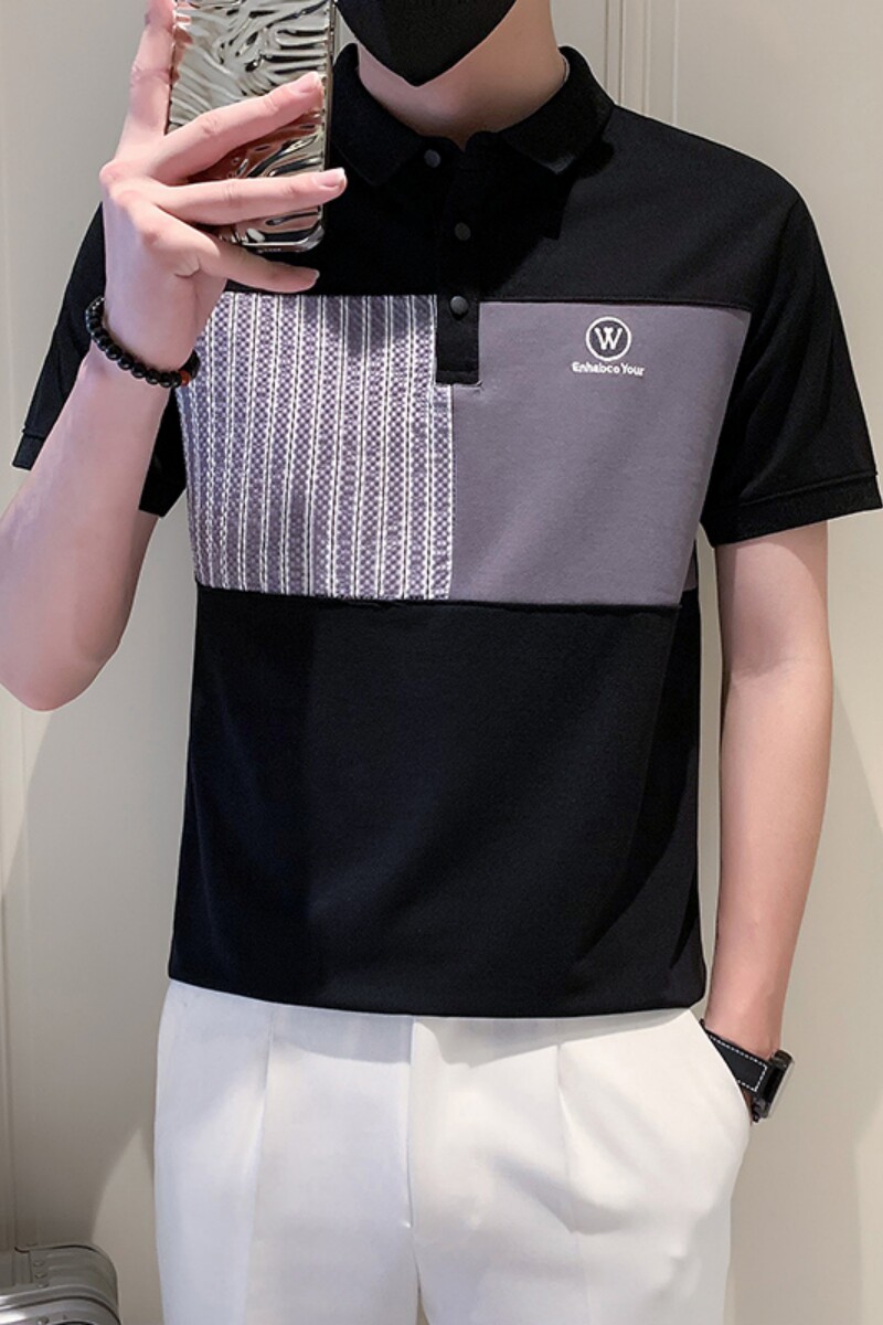 夏季时尚休闲拼接条纹翻领短袖T恤个性百搭ins男POLO衫PL10-P55,男装Polo衫,电商D323（原B261）