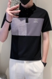 夏季时尚休闲拼接条纹翻领短袖T恤个性百搭ins男POLO衫PL10-P55，男装Polo衫，电商D323（原B261）
