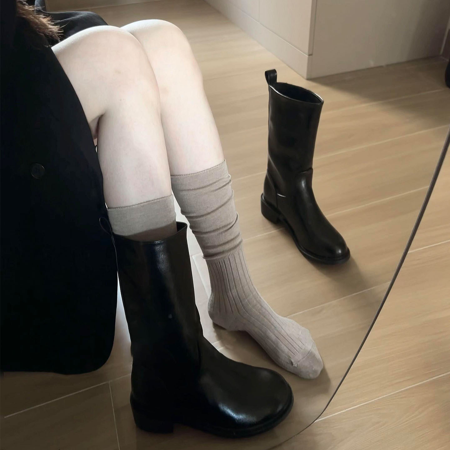 纯色长筒袜子女秋冬搭配靴子