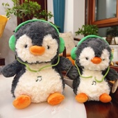 贝洋洋正版 耳机企鹅公仔毛绒玩具超萌可爱玩偶布娃娃儿童生日礼物