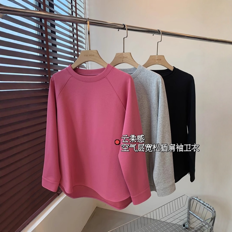 空气层宽松插肩袖版衬衣纯色卫衣