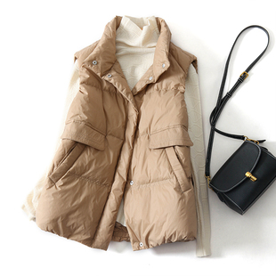 火爆款 羽绒马甲女士休闲轻薄背心立领白鸭绒面包服马夹潮 2022新款