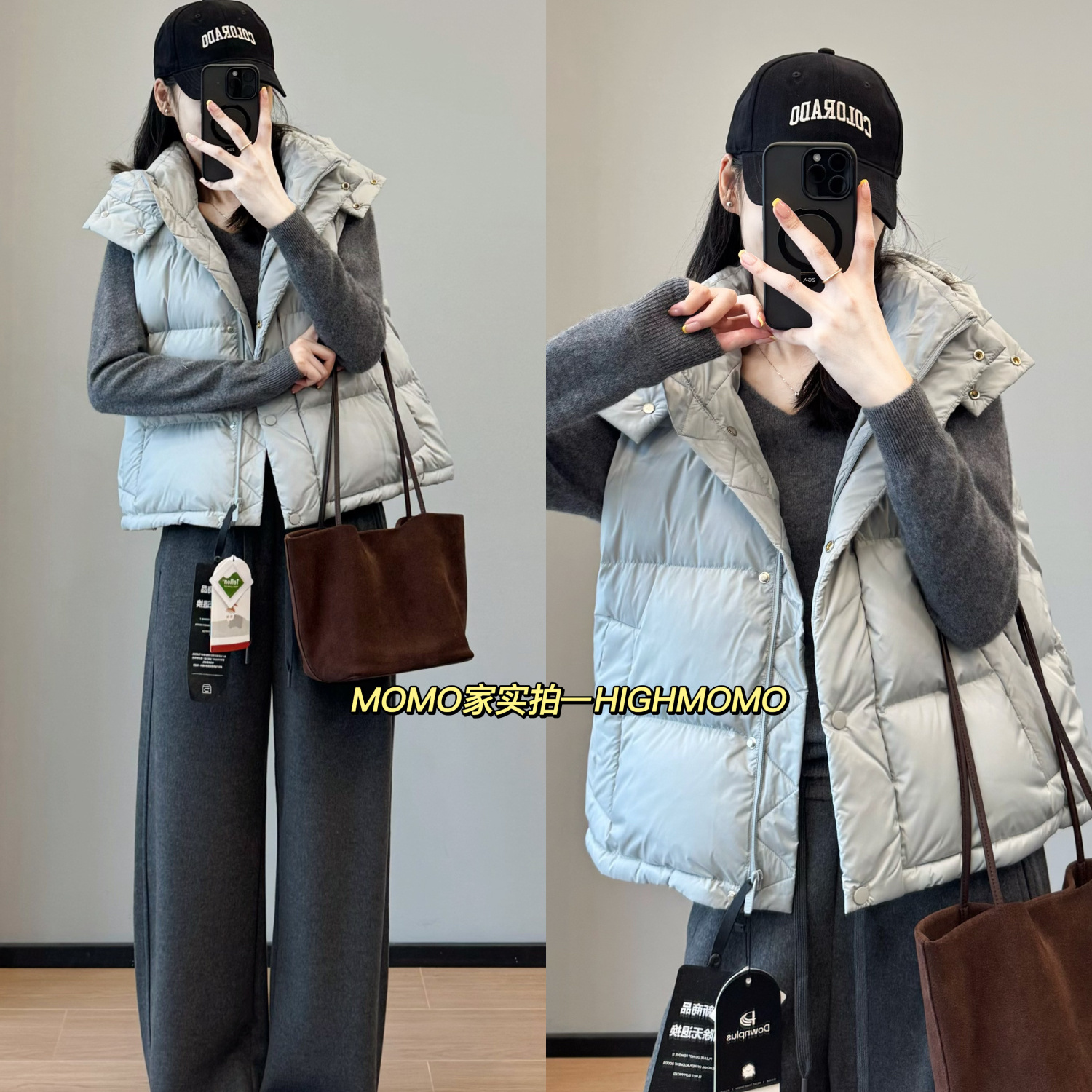 羽绒马甲95白鸭绒连帽羽绒服背心