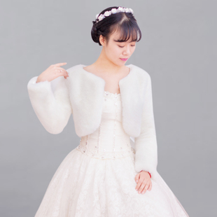 新娘婚纱毛披肩长袖外套结婚伴娘礼服披肩皮草保暖加厚白色秋冬款