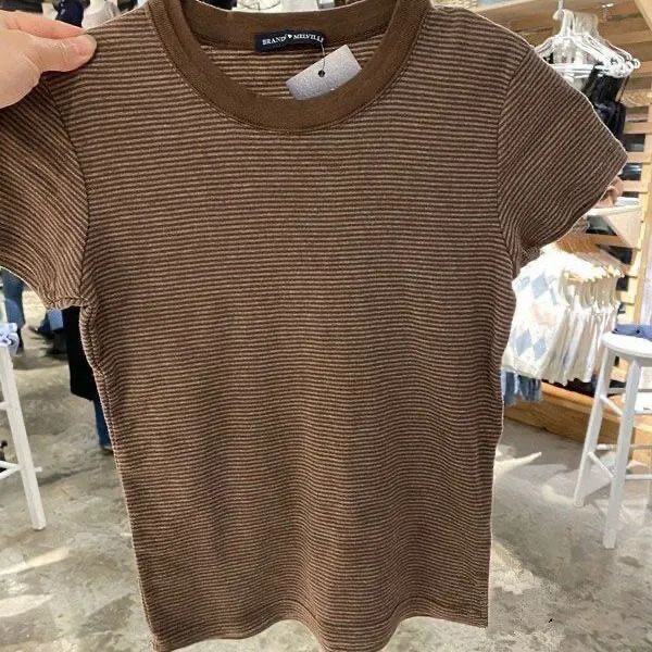 brandymelvillegirl新款细条纹短袖t恤女BM美式纯棉短款上衣ins潮