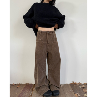 拖延症  /  设计感灯芯绒阔腿长裤 复古松弛宽松弯刀直筒裤