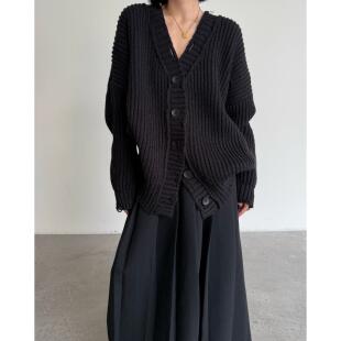 拖延症 / 小众破口坑条毛衣 慵懒感针织开衫外套男女同款