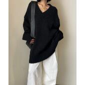 慵懒廓形V领套头宽松针织毛衣 重现 拖延症 经典