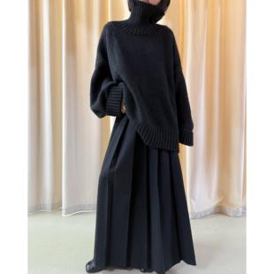 拖延症/ 时髦慵懒厚实大毛衣女 秋冬外穿廓形宽松高领毛衣外套