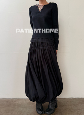 拖延症 / 一条细节满满的黑色半身裙 拼接百褶花苞纱裙 四季可穿