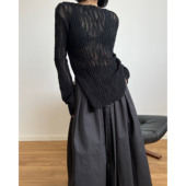 侧开叉捏褶气质长袖 女 小众高级感上衣 设计感针织衫 拖延症