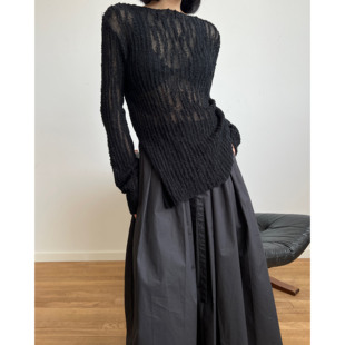 侧开叉捏褶气质长袖 女 小众高级感上衣 设计感针织衫 拖延症