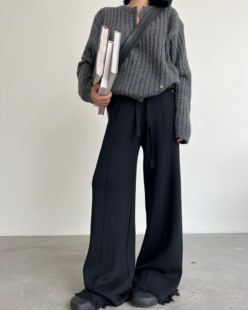 王炸神裤 高腰针织休闲裤 小众裤 秋冬垂感长裤 女 脚阔腿裤 拖延症