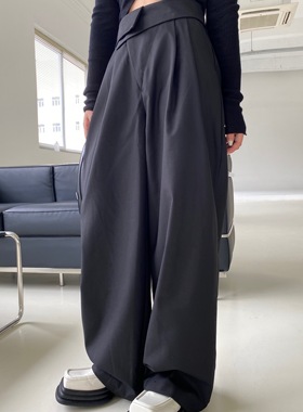 拖延症 / 宽松阔腿西装裤女 小个子高腰显瘦黑色休闲拖地长裤子