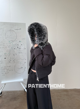 拖延症 / 黑色大毛领羽绒服女冬 短款韩系加厚保暖外套 秋冬新品