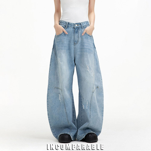 潮牌中性解构阔腿洗水牛仔裤男女