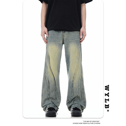 拉链长裤拼接秋冬牛仔裤