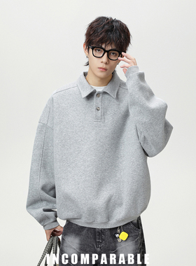 【IN】国潮牌重磅Polo领卫衣男秋季美式纯色宽松套头情侣上衣女潮