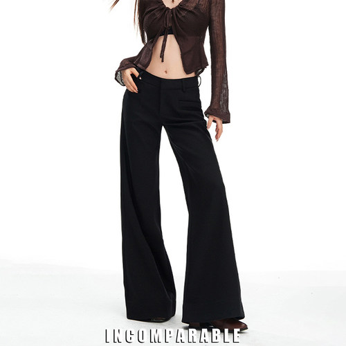 美式街头黑色加厚低腰微喇西裤女