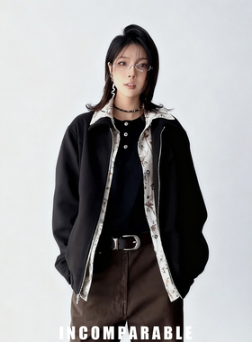 【iN】田栩宁平替款夹克花里假两件呢料夹克翻领拉链秋冬休闲外套