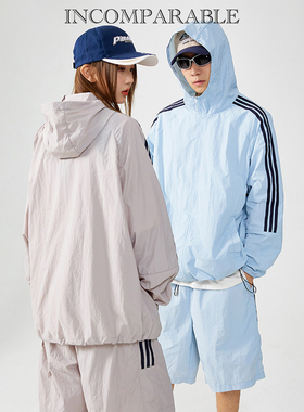 LB｜美式三条杠防晒衣套装男女款户外防紫外线薄款运动速干两件套