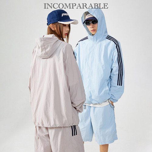 防紫外线三条杠防晒衣套装男女款