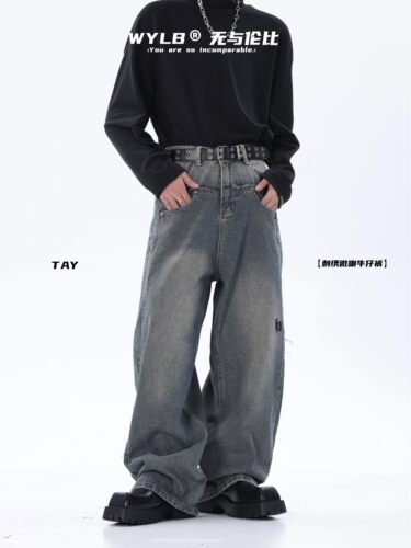 拉链长裤刺绣四季拖地裤牛仔裤