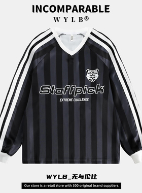 WYLB｜三条杠美式复古字母印花设计感醋酸长袖薄款卫衣球衣风上衣