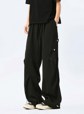 LB｜美式裤子男春季高街潮牌冲锋裤夏季冰丝宽松直筒休闲裤子男女