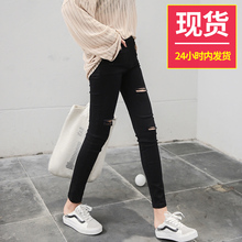 孕妇裤子打底春夏春装春季外穿破洞九分黑色小脚夏季薄款休闲潮