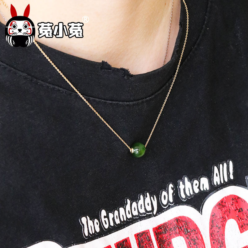 菟小菟 会星座的兔子和田碧玉圆珠吊坠锁骨链职场女款14k包金项链