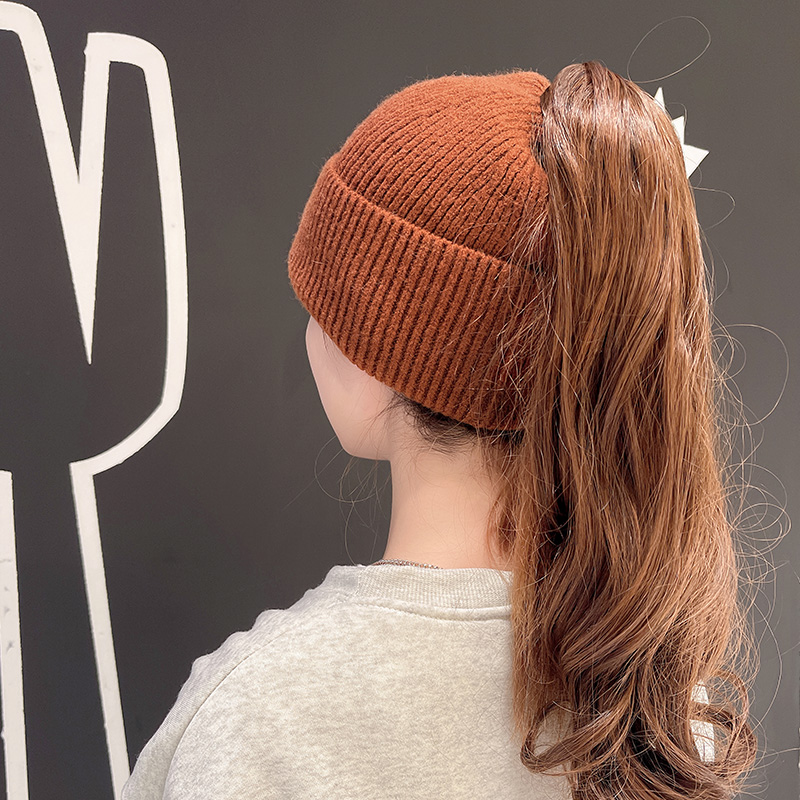 可扎高马尾跑步运动针织空顶帽