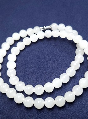 玉石新疆和田玉羊脂白玉圆珠项链女款珠链挂件绳毛衣链送妈妈