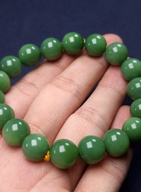 新疆和田玉俄罗斯碧玉粉绿蓝调12卡手串手链男女款圆珠