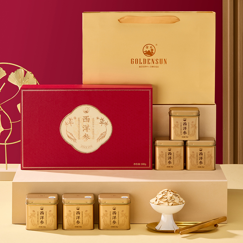 金日牌西洋参片30g*6礼盒装 原料美国进口送礼花旗参片西洋参切片