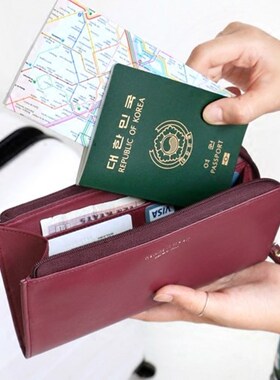 【韩国原装进口】Iconic简约皮革旅行护照包长款钱包手拿包