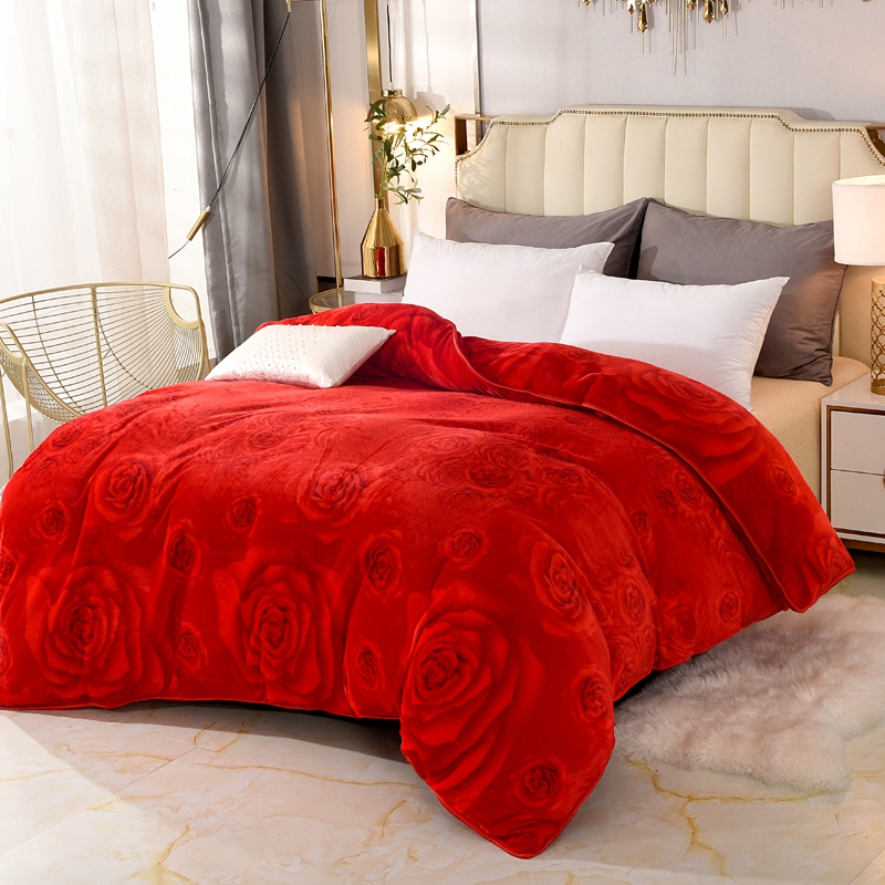 金貂绒加厚保暖大红色双人被罩