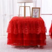 Đám cưới lớn màu đỏ đầu giường bao gồm giường cưới hai bên tủ che bụi bảo vệ bìa ren giường - Bảo vệ bụi