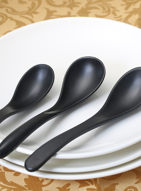 密胺小勺子黑色磨砂饭店商用家用塑料仿瓷长柄勾勺大汤勺汤匙调羹