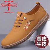 2025新款 男士 真皮一脚蹬休闲皮鞋 蜻蜓牌男鞋 男透气软底驾车爸爸鞋